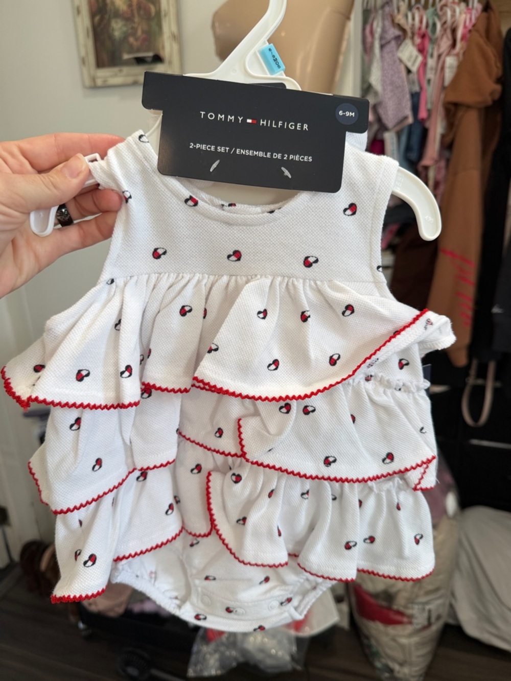 Tommy Hilfiger White Ruffle Bodysuit with Red Trim